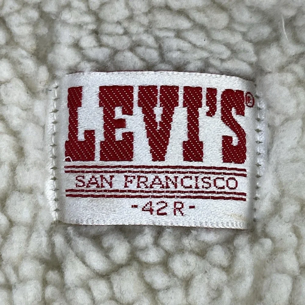 Vintage Levi's Denim Trucker Jacket Sherpa Lined USA 80's San Francisco Sz 42R